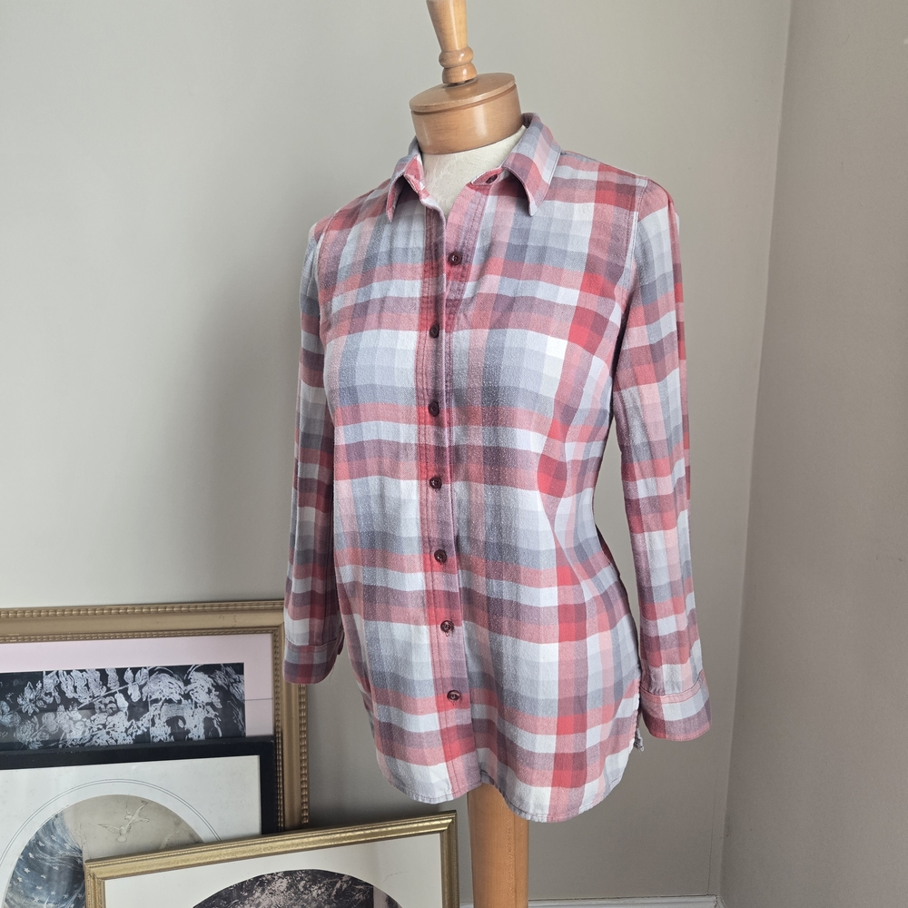 Coldwater Creek Red and Gray Checkered Top